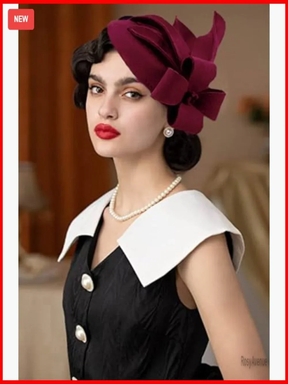 Vintage Wool Felt Cloche Fedora Hat Winter Church Wedding Derby